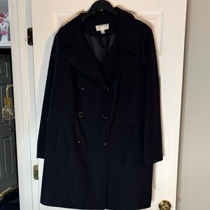 New Anne Klein Navy Double-Breasted Winter Coat